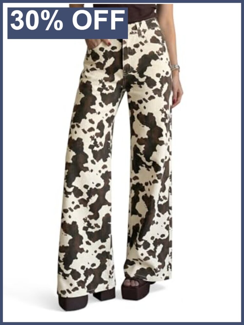 High Waisted Wide Leg Leopard Print Stretchy Jeans Five Pocket